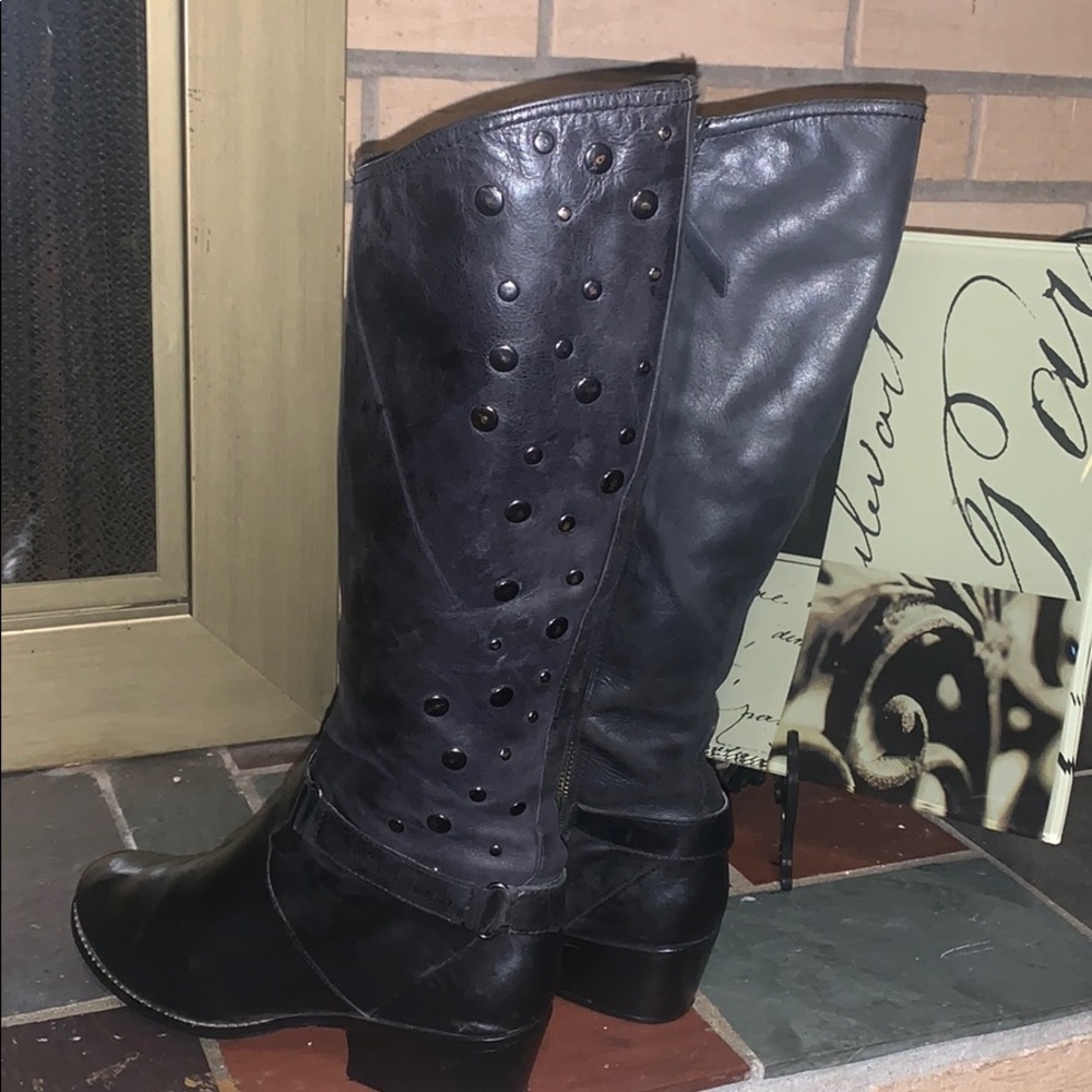 Libby Edelman Tall Riding Boots Size 8 Black Stud DB1 - Picture 4 of 16